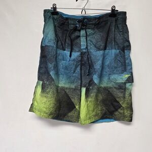 Speedo Mens 9.5'' Board Shorts Swim Trunks Size Large Lined Pockets Blue Green